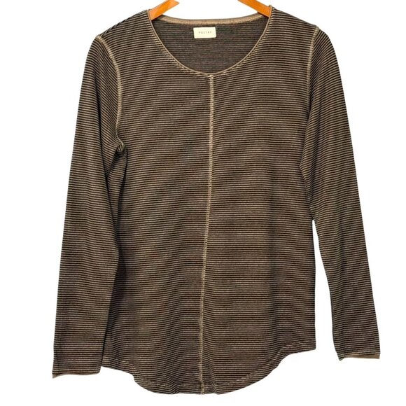 Poetry Striped Top Hemp Organic Cotton Blend Long Sleeve Brown Black Size 8 US - Picture 1 of 8
